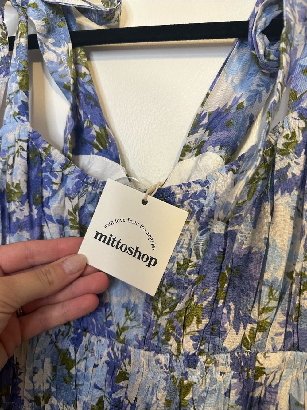 NWT Mittoshop Blue Floral Wide Leg Jumpsuit - Smocked Tie-Strap Boutique, Size L